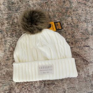 NWT Carhartt cream cabled pompom knit winter hat beanie